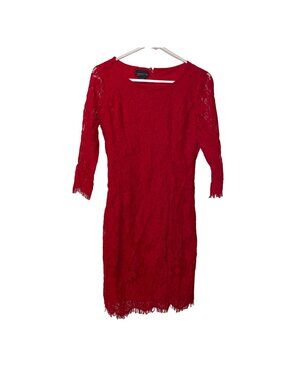 Covington Red Lace 3/4 Sleeve Petite Dress With Floral Pattern & Zipper Closure